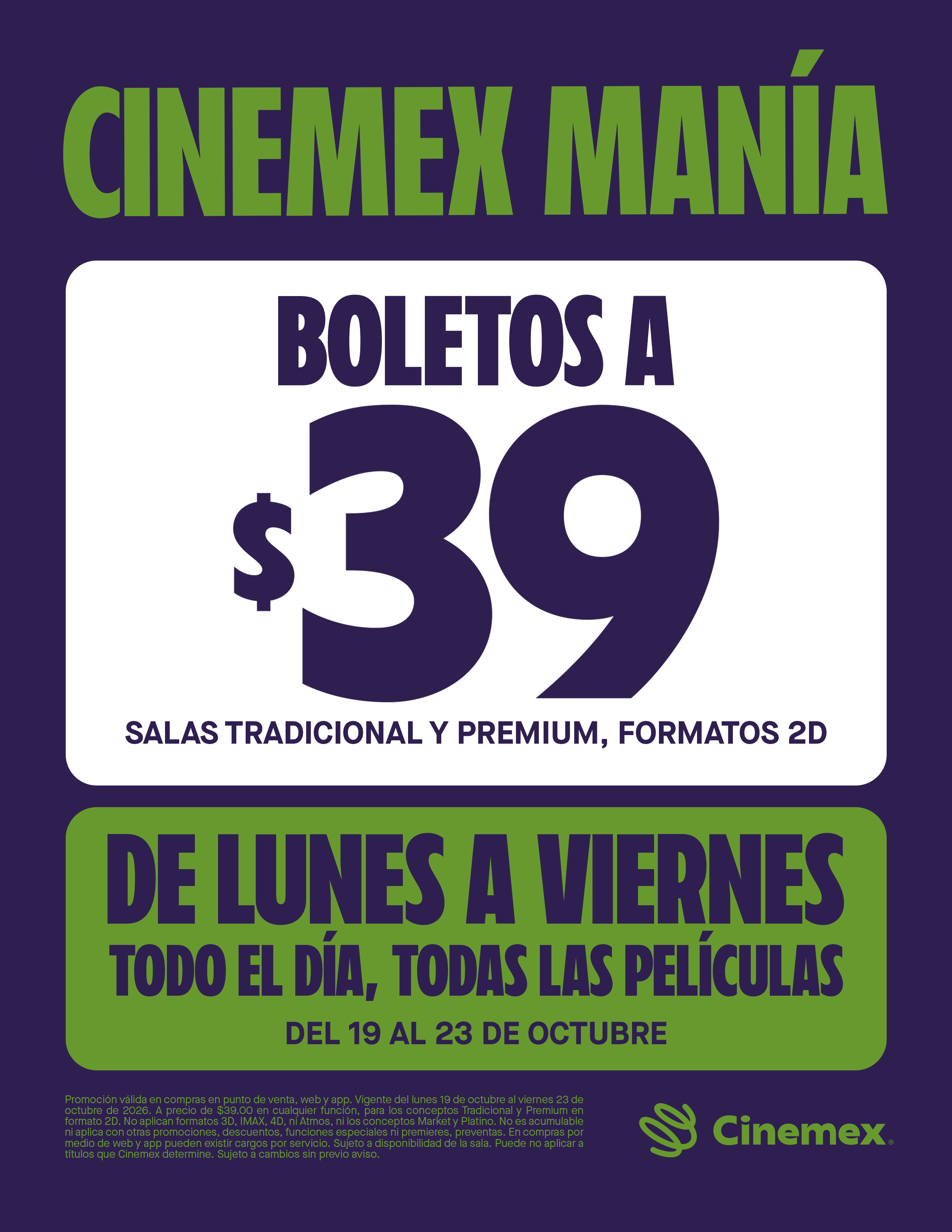 carta cinemex maniìa octubre